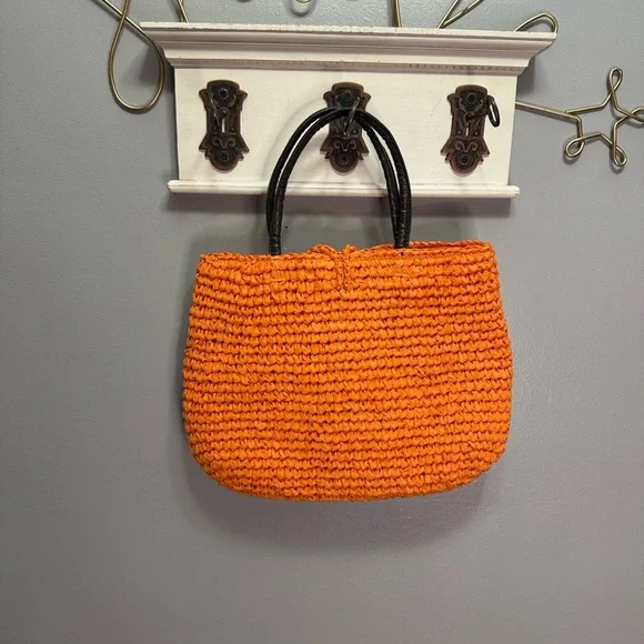 NWT Neiman Marcus Orange Woven Straw
Tote Bag Purse - Picture 2 of 6